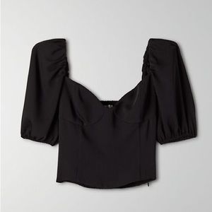 Aritzia Novella Short Sleeve Blouse, size M, black